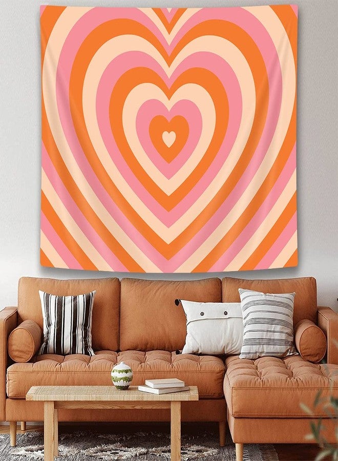 Uokiuki Retro Hippie Heart Tapestry 60s 70s Groovy Aesthetic Y2K Wall Hanging for Studio Room Bedroom Living Room Dorm 40 X 28 Inch Orange - Image 1